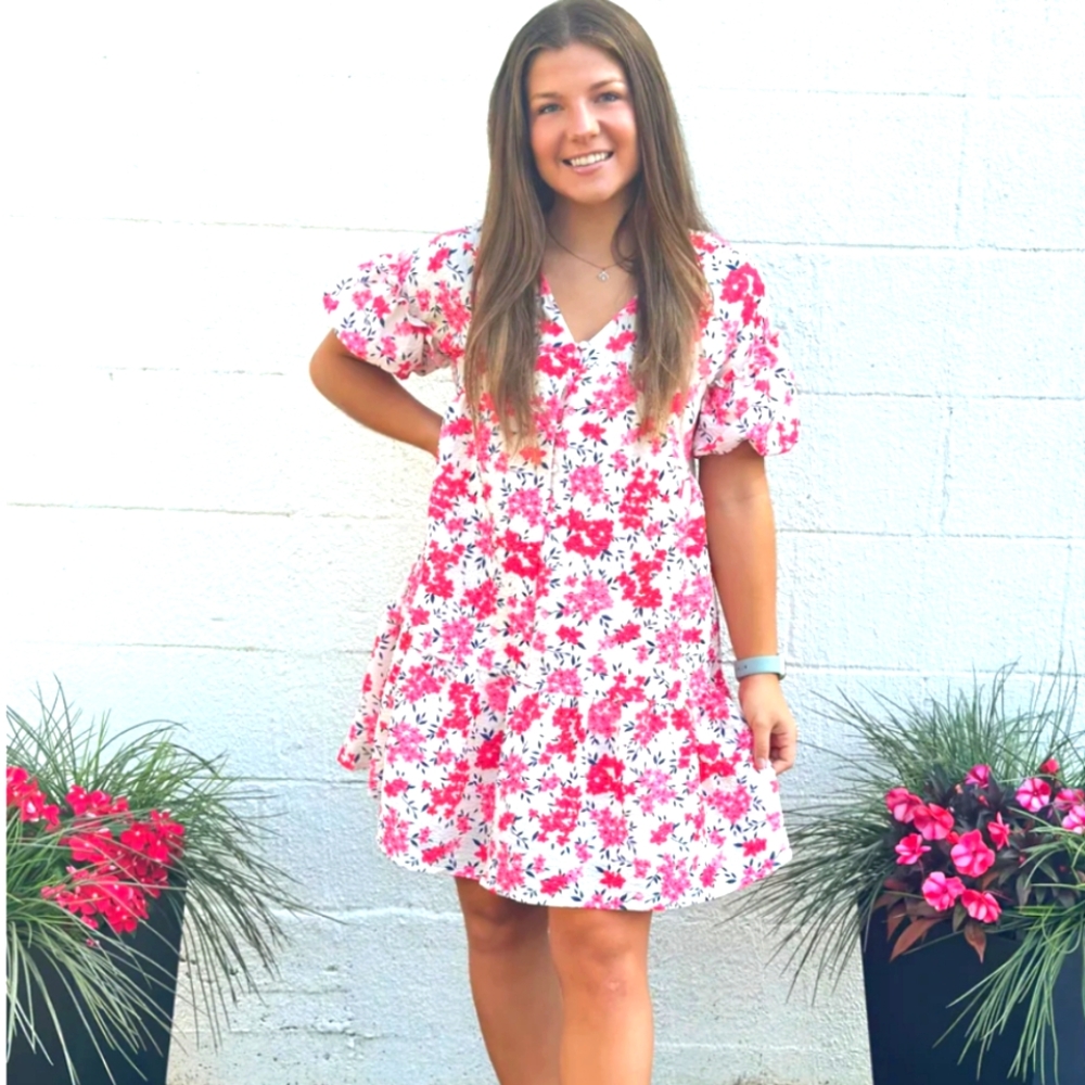 Hayden Floral Pink and White Baby Doll Dress Size M